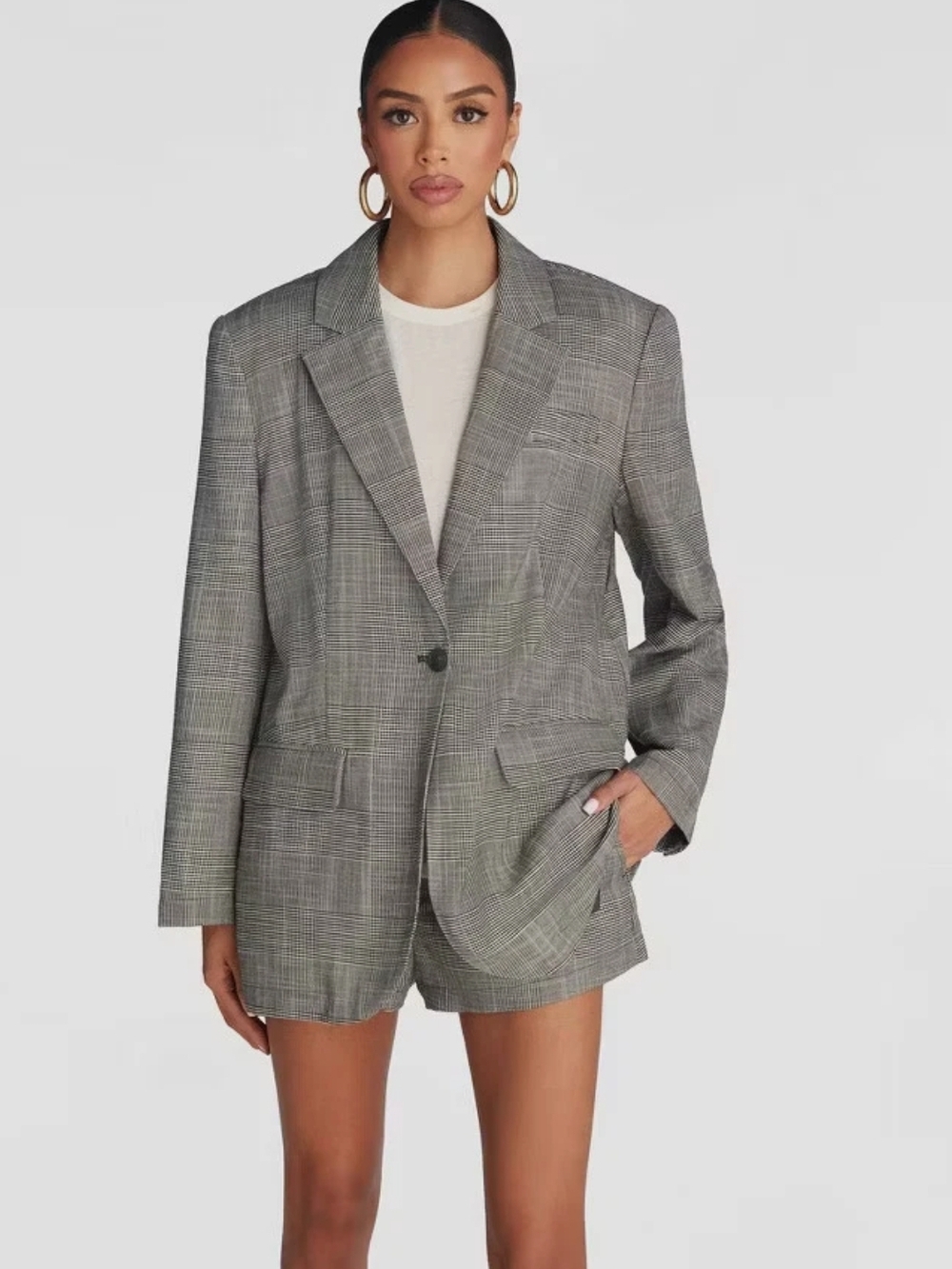 NWT Gray Plaid Oversized Kbb By Kahlana Blazer.